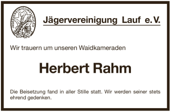 Traueranzeige von Herbert Rahm von Pegnitz-Zeitung